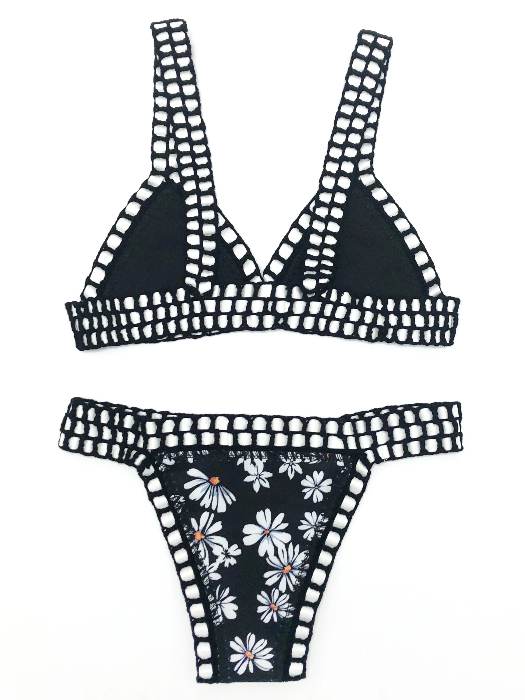 Reversible Leopard Handmade Crochet Bikinis Set Black Poolside Swimwear Blue Paisley Luxury Swimsuit maillot de bain femme