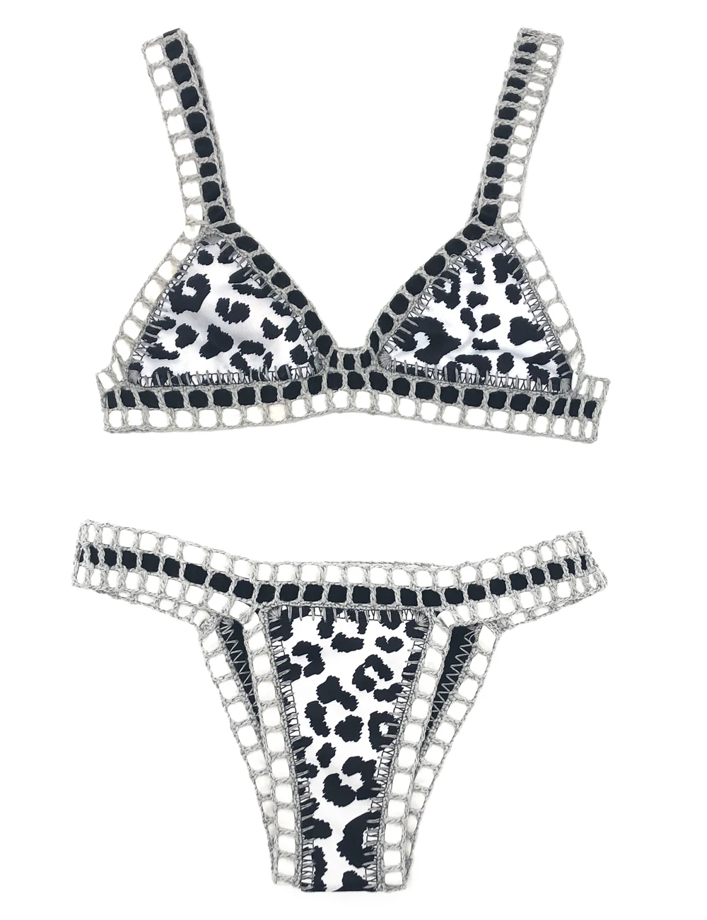 Reversible Leopard Handmade Crochet Bikinis Set Black Poolside Swimwear Blue Paisley Luxury Swimsuit maillot de bain femme