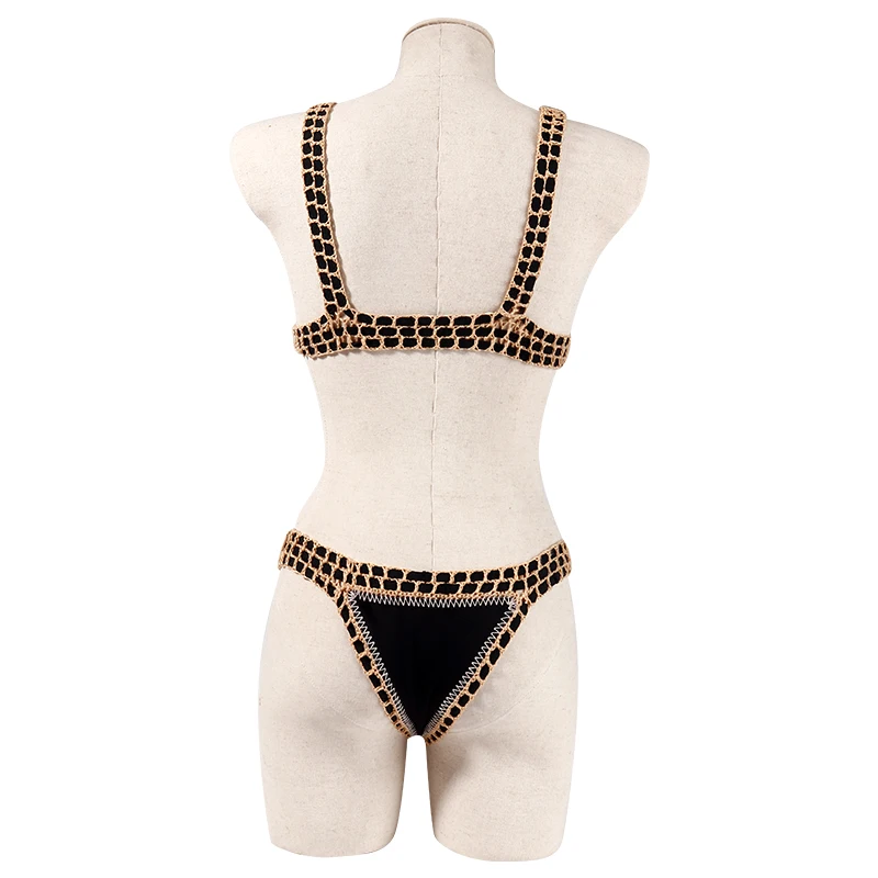Reversible Leopard Handmade Crochet Bikinis Set Black Poolside Swimwear Blue Paisley Luxury Swimsuit maillot de bain femme
