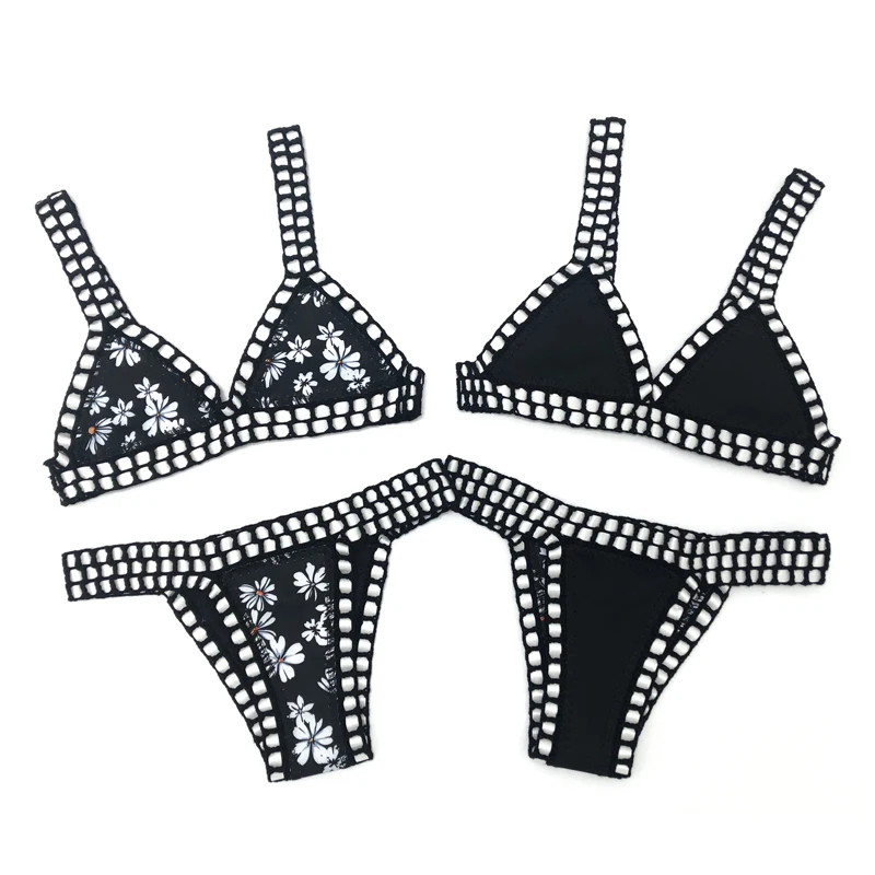 Reversible Leopard Handmade Crochet Bikinis Set Black Poolside Swimwear Blue Paisley Luxury Swimsuit maillot de bain femme
