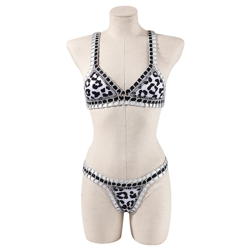 Reversible Leopard Handmade Crochet Bikinis Set Black Poolside Swimwear Blue Paisley Luxury Swimsuit maillot de bain femme
