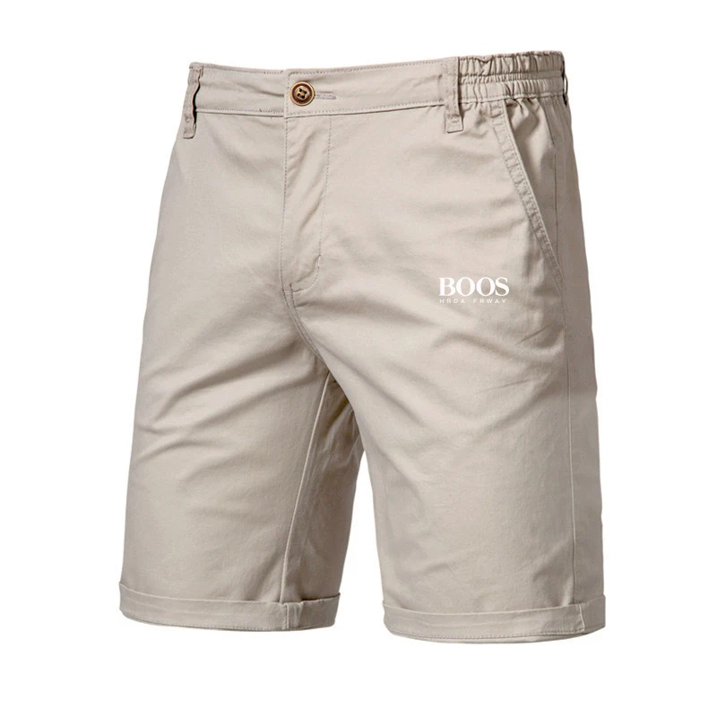 Embroidered Summer 100% Cotton Shorts for Men High Quality Knee Length Shorts Casual Business Social Elastic Waist Beach Shorts