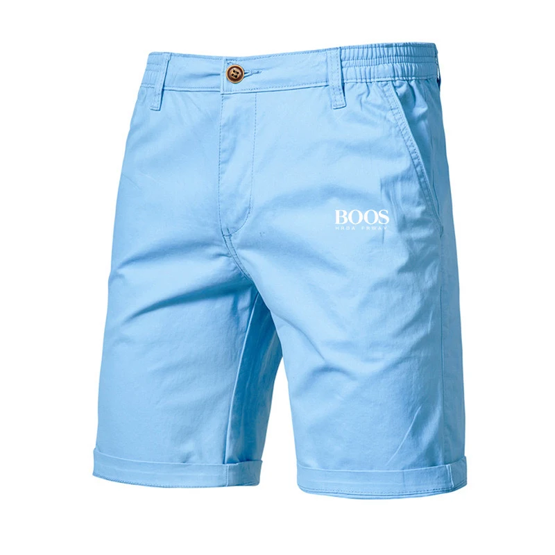 Embroidered Summer 100% Cotton Shorts for Men High Quality Knee Length Shorts Casual Business Social Elastic Waist Beach Shorts