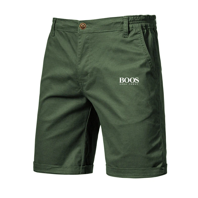 Embroidered Summer 100% Cotton Shorts for Men High Quality Knee Length Shorts Casual Business Social Elastic Waist Beach Shorts