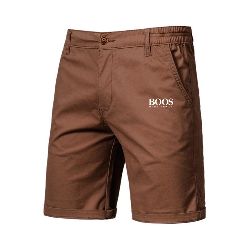 Embroidered Summer 100% Cotton Shorts for Men High Quality Knee Length Shorts Casual Business Social Elastic Waist Beach Shorts