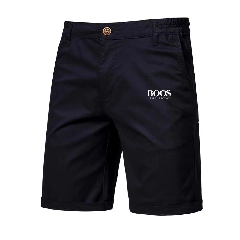 Embroidered Summer 100% Cotton Shorts for Men High Quality Knee Length Shorts Casual Business Social Elastic Waist Beach Shorts