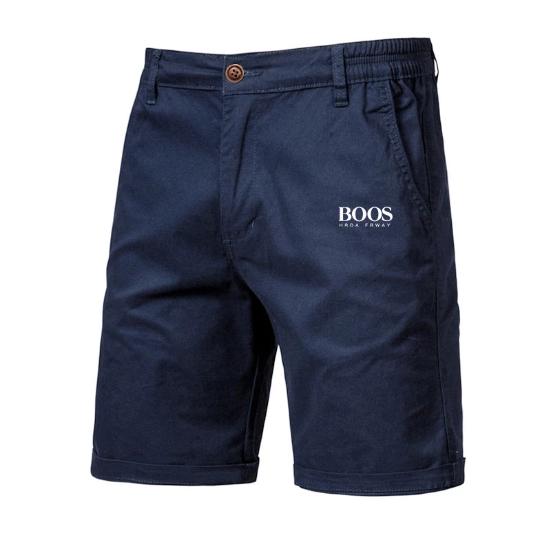 Embroidered Summer 100% Cotton Shorts for Men High Quality Knee Length Shorts Casual Business Social Elastic Waist Beach Shorts