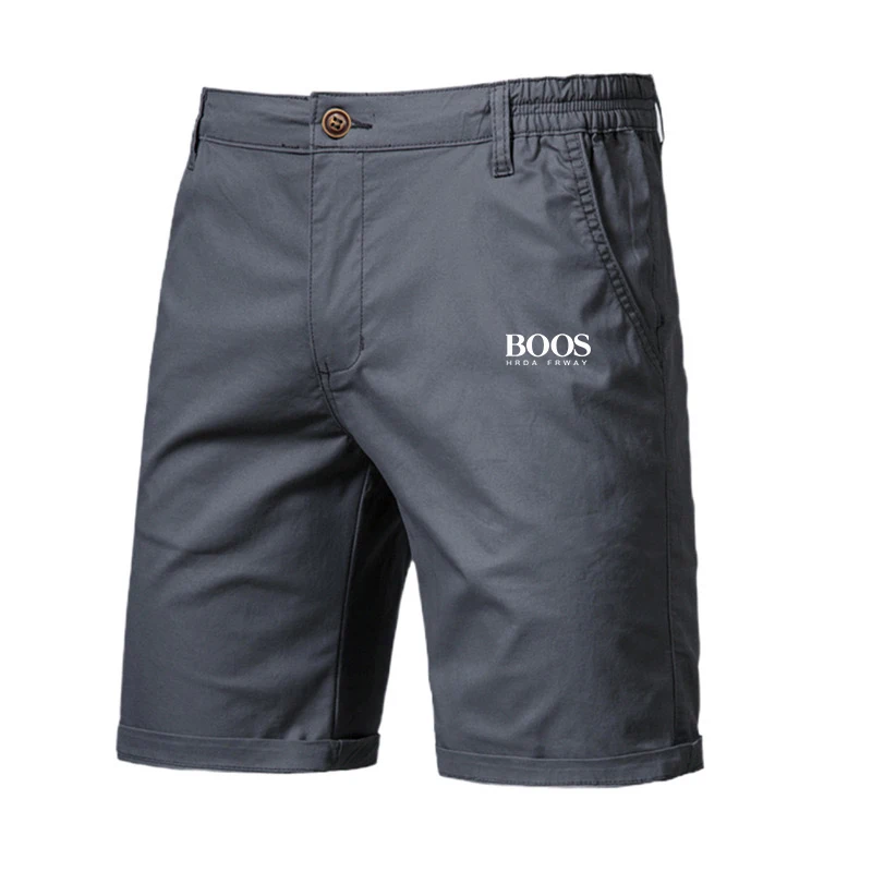Embroidered Summer 100% Cotton Shorts for Men High Quality Knee Length Shorts Casual Business Social Elastic Waist Beach Shorts
