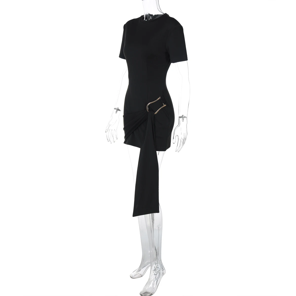 Dulzura O-Neck Short Sleeves Lace Up Bodycon Metal Button Mini Dress Solid Casual Elegant Short Dress Club Streetwear Outfit