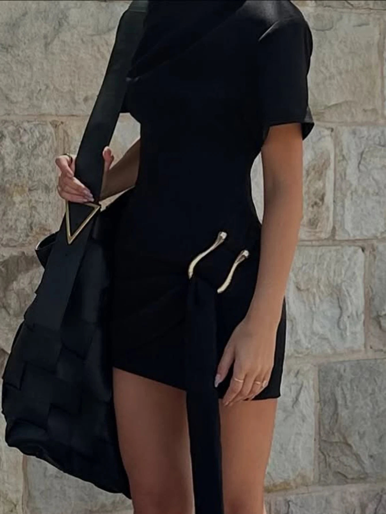 Dulzura O-Neck Short Sleeves Lace Up Bodycon Metal Button Mini Dress Solid Casual Elegant Short Dress Club Streetwear Outfit