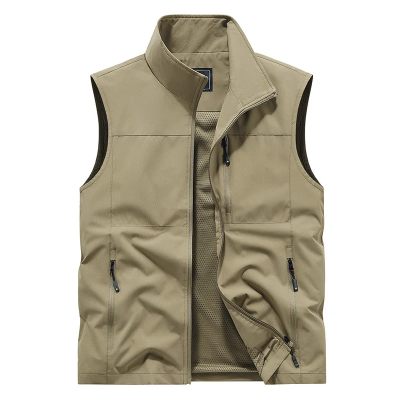 New Summer Men Outdoor Mesh Thin Waistcoats Climbing Sleeveless Jackets Men Multi-pockets Fishing Breathable Cargo Vests 6XL