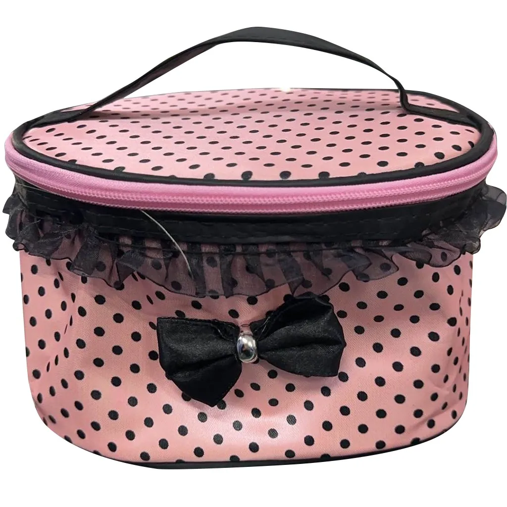 1pcs Dot Bowknot Women Lace Patchwork Organizer Bag Makeup Cases Female Lace Cosmetic Bag Waterproof Cosmetic Pouch Home
