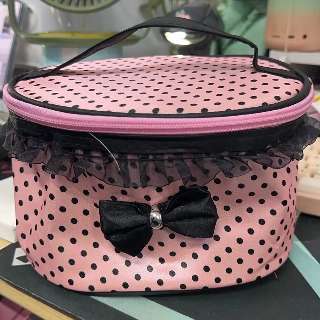 1pcs Dot Bowknot Women Lace Patchwork Organizer Bag Makeup Cases Female Lace Cosmetic Bag Waterproof Cosmetic Pouch Home