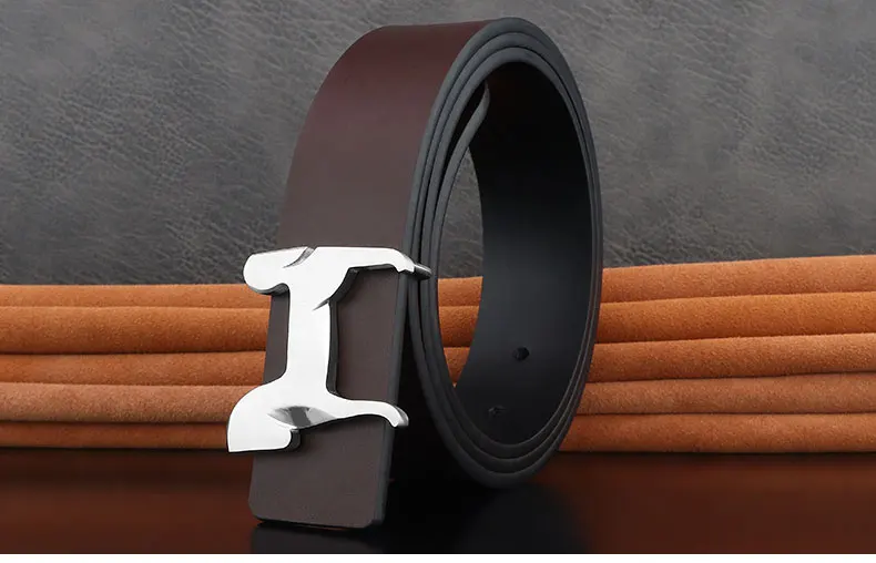 grade Stainless steel horse 3.8cm wide slide buckle men belts High genuine leather Waistband cowboy casual ceinture homme