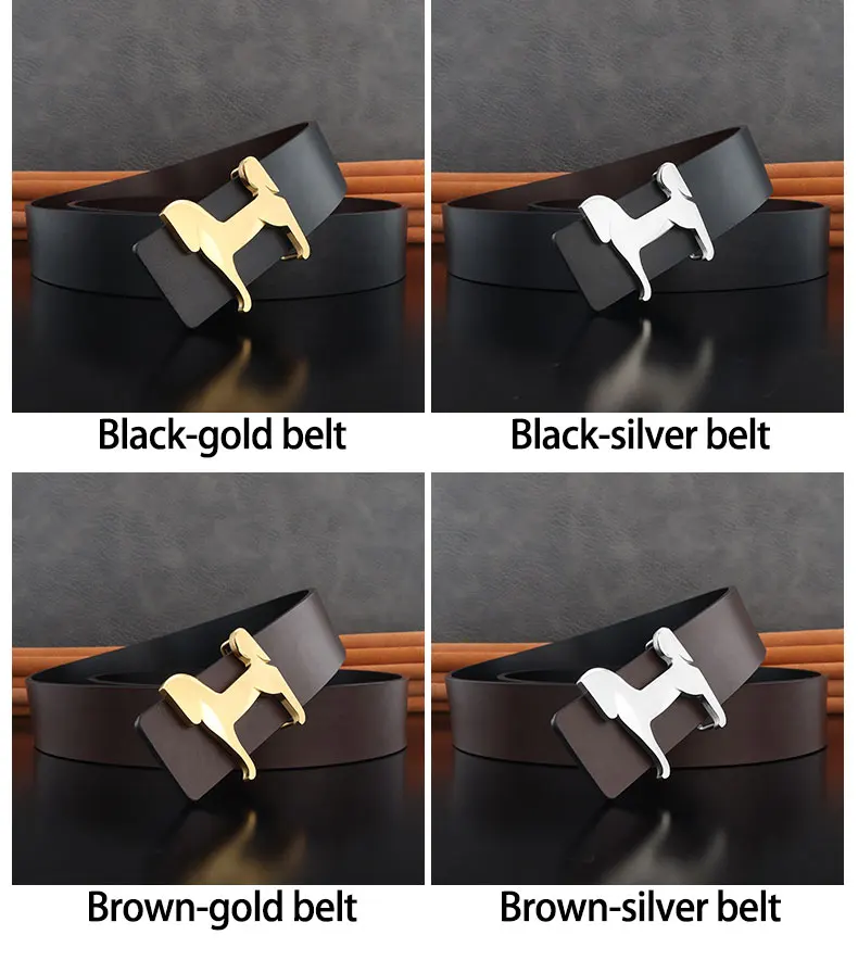 grade Stainless steel horse 3.8cm wide slide buckle men belts High genuine leather Waistband cowboy casual ceinture homme