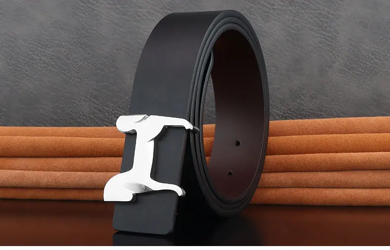 grade Stainless steel horse 3.8cm wide slide buckle men belts High genuine leather Waistband cowboy casual ceinture homme