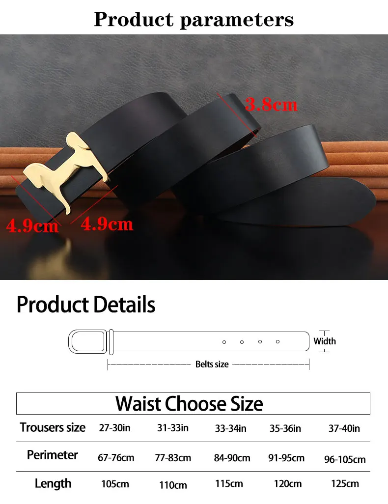 grade Stainless steel horse 3.8cm wide slide buckle men belts High genuine leather Waistband cowboy casual ceinture homme