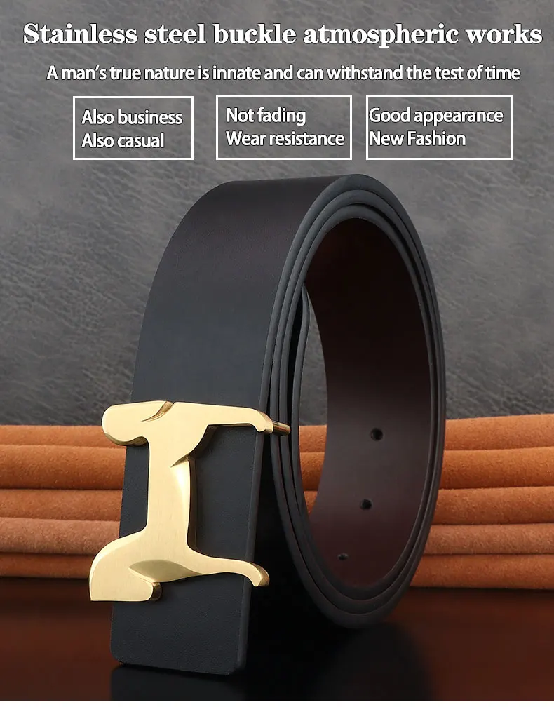 grade Stainless steel horse 3.8cm wide slide buckle men belts High genuine leather Waistband cowboy casual ceinture homme
