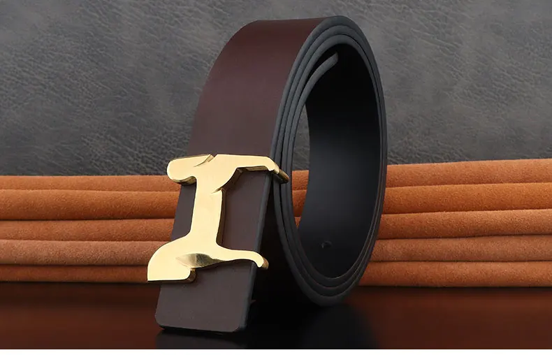grade Stainless steel horse 3.8cm wide slide buckle men belts High genuine leather Waistband cowboy casual ceinture homme