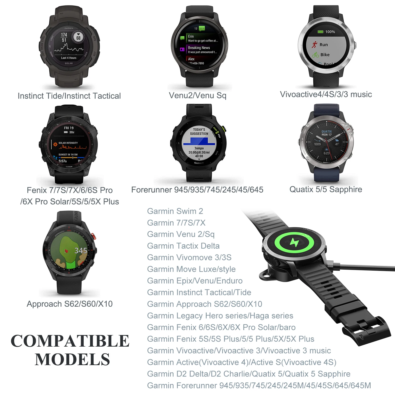 2 in 1 Type C/Micro USB Charging Adapter Converter For Garmin Fenix E 8 7 7X 6 6S 5 5X Venu 2S Vivoactive 3 4 Watch Charger Dock