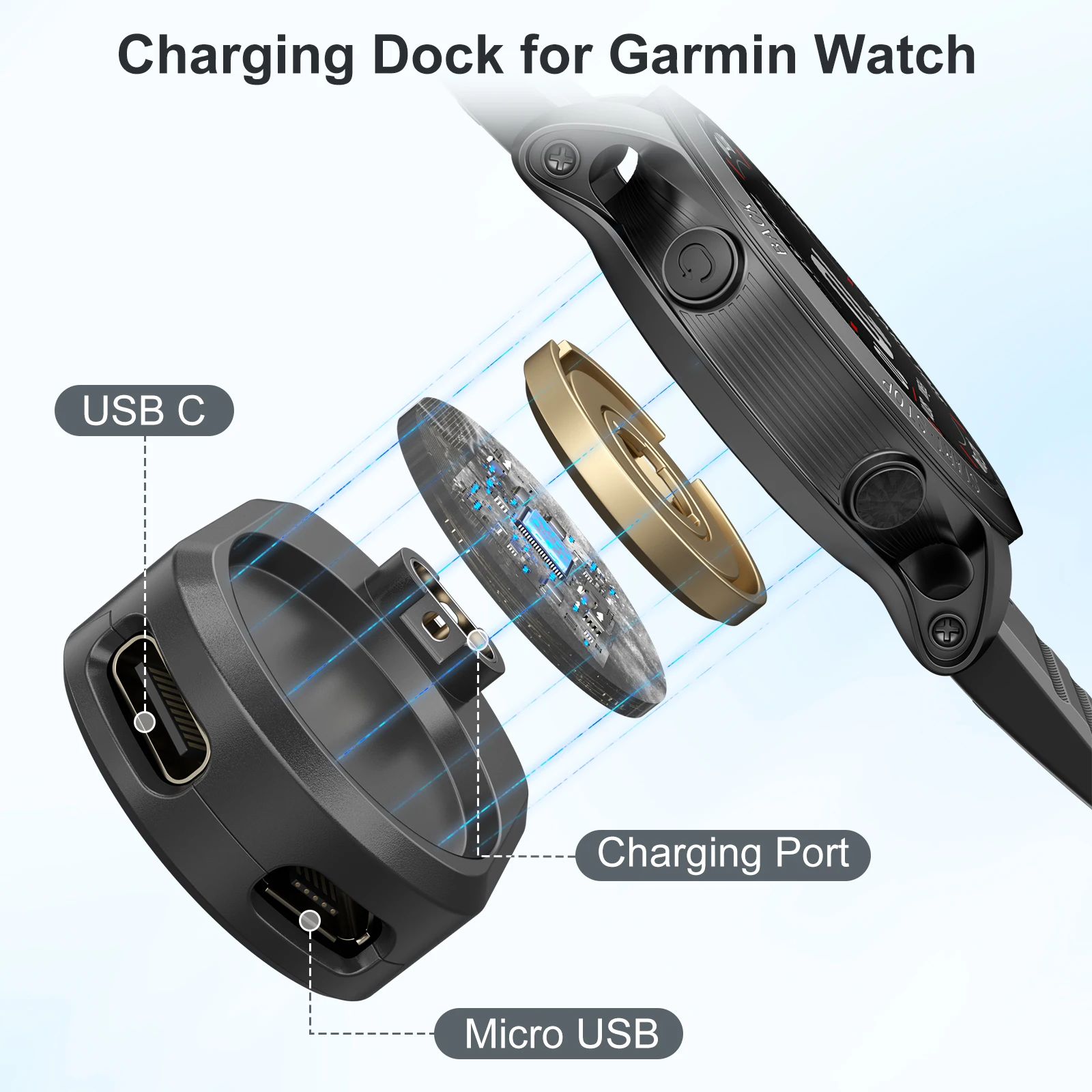 2 in 1 Type C/Micro USB Charging Adapter Converter For Garmin Fenix E 8 7 7X 6 6S 5 5X Venu 2S Vivoactive 3 4 Watch Charger Dock