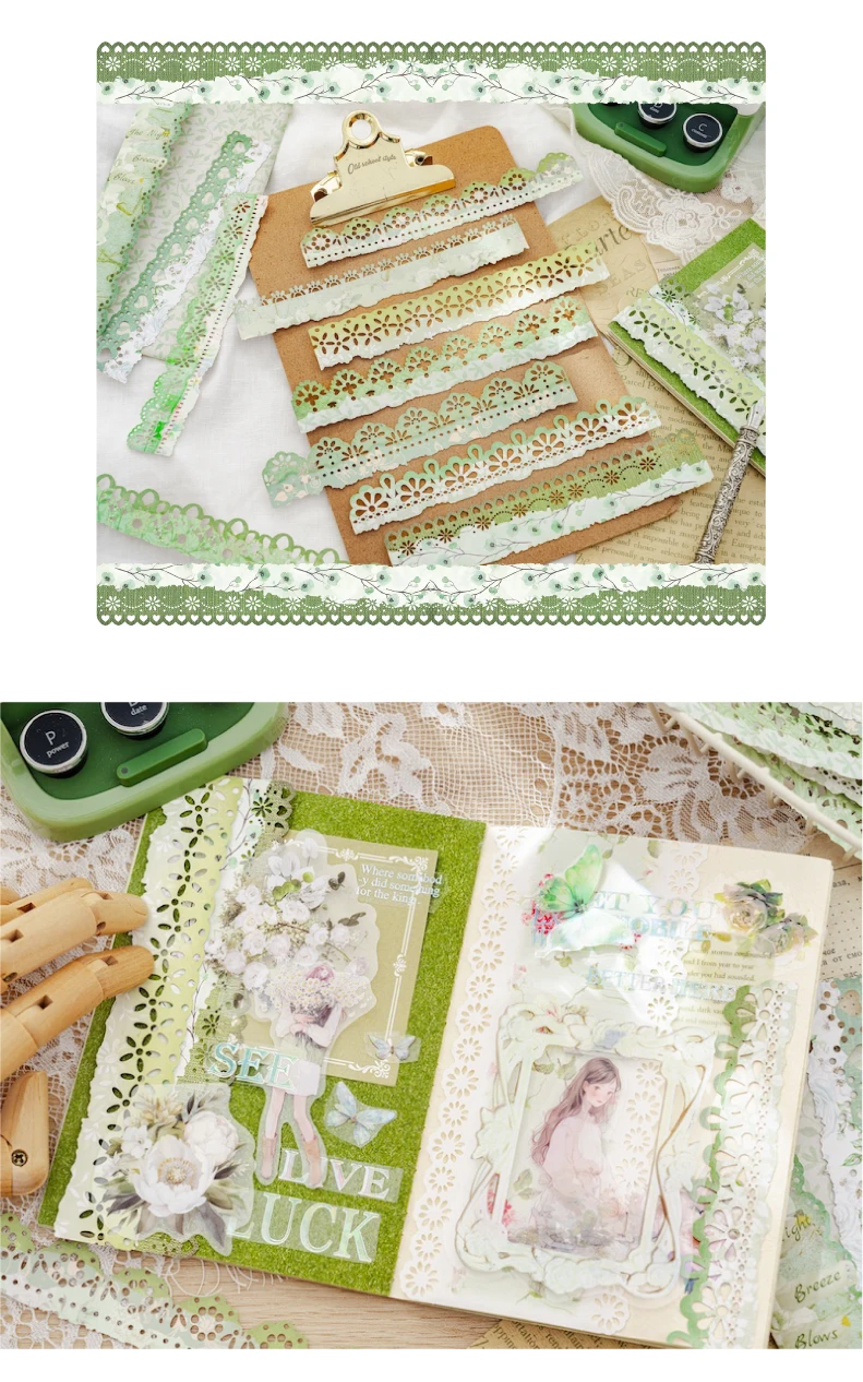 10pcs vintage hollowed lace sticker strip DIY handmade scrapbook decoration diary album frame aesthetic stationery