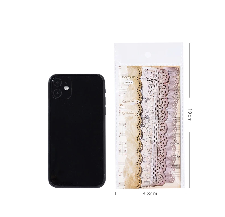 10pcs vintage hollowed lace sticker strip DIY handmade scrapbook decoration diary album frame aesthetic stationery