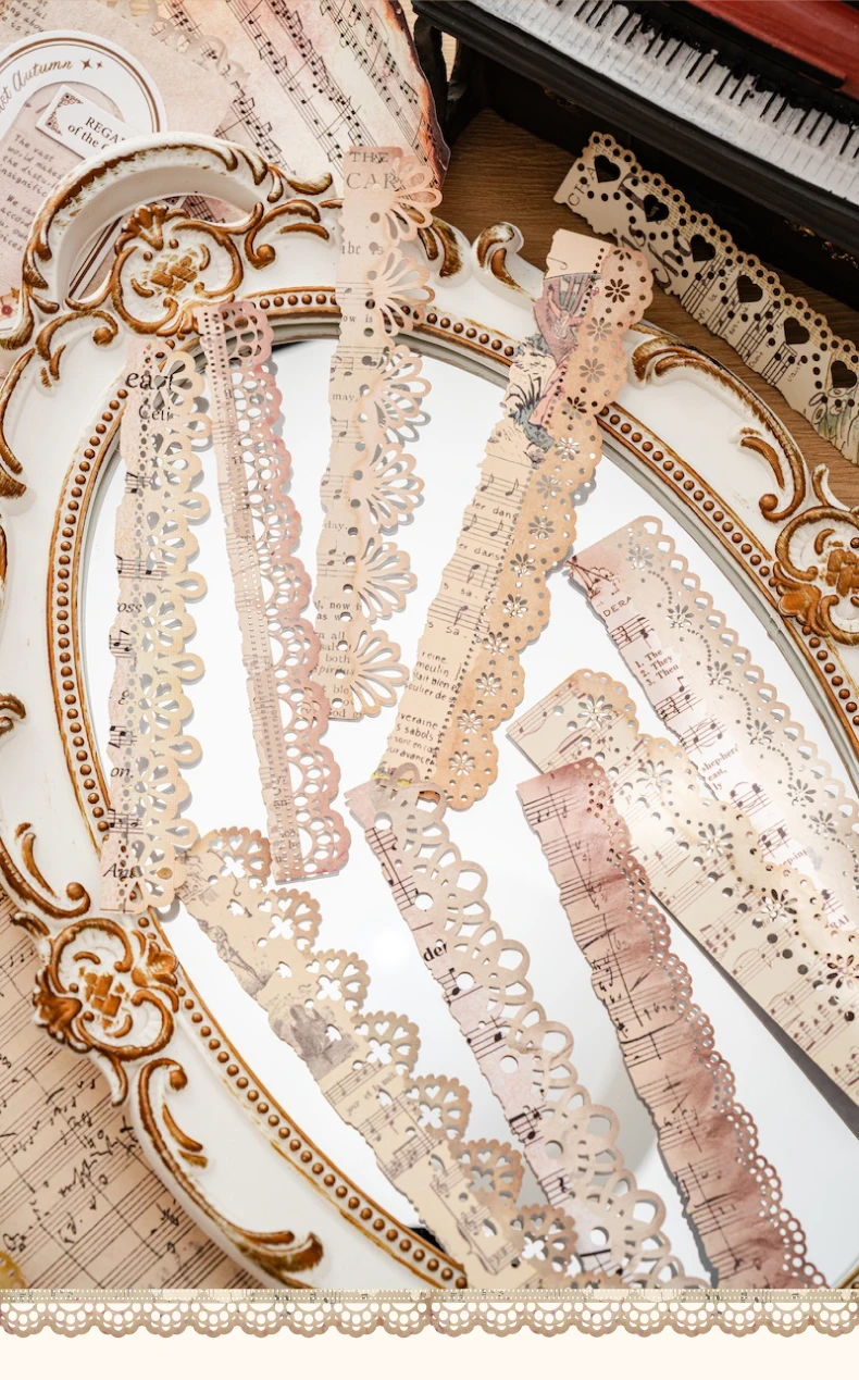 10pcs vintage hollowed lace sticker strip DIY handmade scrapbook decoration diary album frame aesthetic stationery