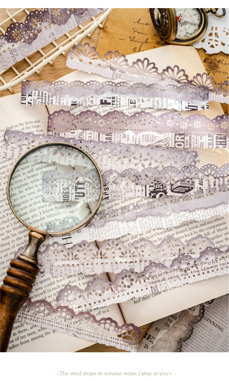 10pcs vintage hollowed lace sticker strip DIY handmade scrapbook decoration diary album frame aesthetic stationery