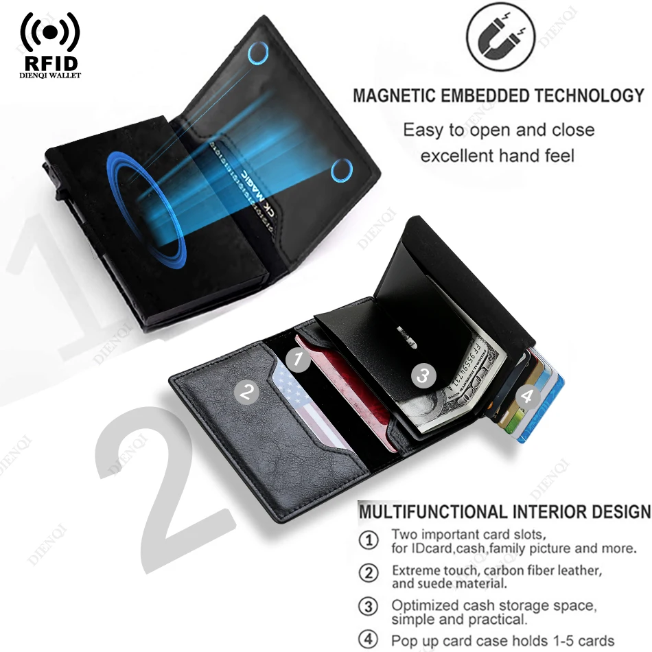 Rfid Credit Card Holder Men Wallets Mini Handbags Luxury Brand Bag Cardholder Case Leather Magnetic Coin Wallet Hand Bag for Men