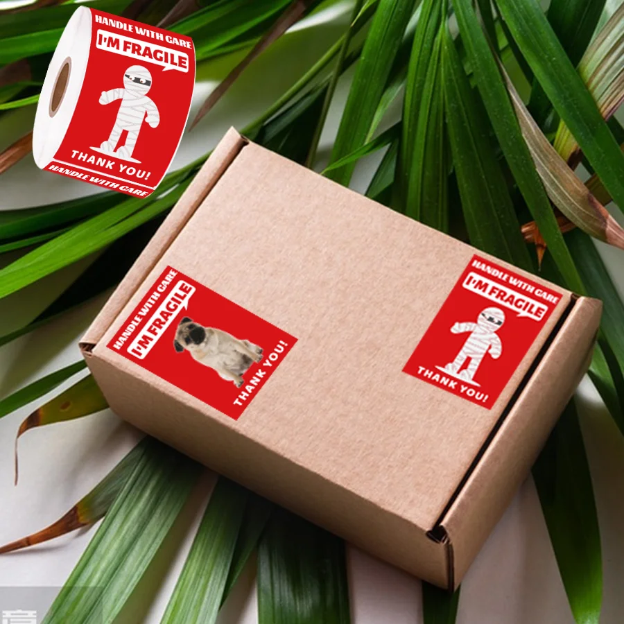 200 PCS Funny Fragile Stickers - 4 Designs (Dog, Cat, Mummy), 3x2 Inches Permanent Adhesive Labels for Shipping, Moving, Glass