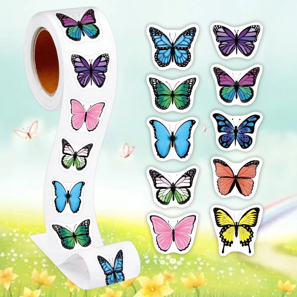 500pcs Butterfly Flower Sticker 1 Inch 8 Design Colorful Butterfly Decals Decorative Flowers Cute Stickers Party Favor Decor