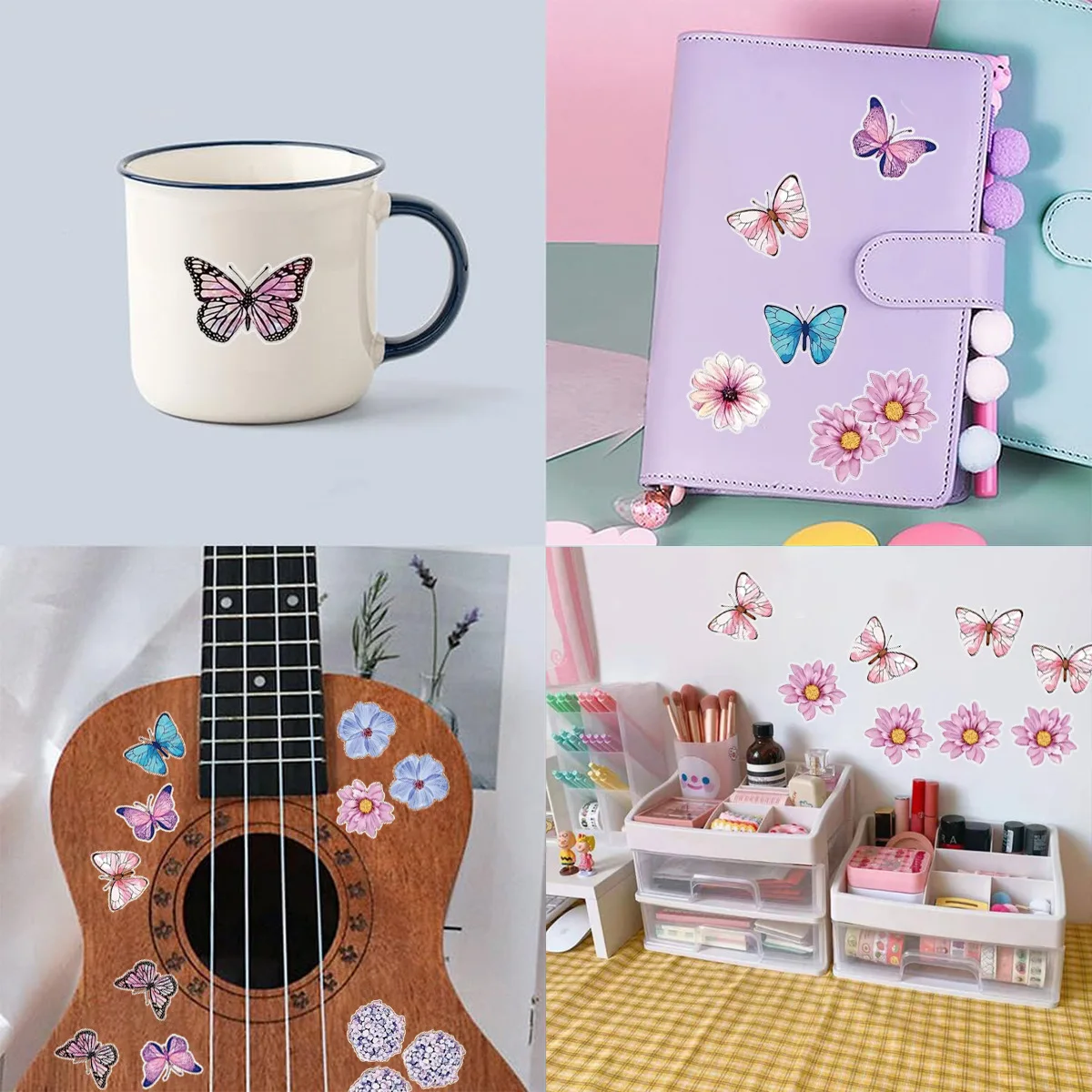 500pcs Butterfly Flower Sticker 1 Inch 8 Design Colorful Butterfly Decals Decorative Flowers Cute Stickers Party Favor Decor