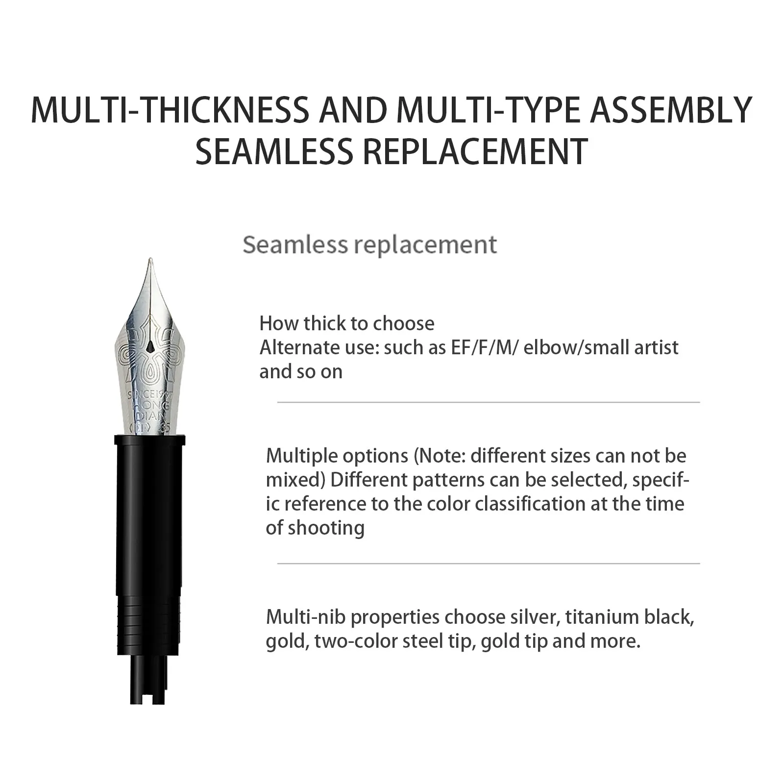 HongDian No.35 Fountain Pen Nib Unit - Converter/Piston version Soft EF/F/M Nibs OEM Replacement for Calligraphy Writing