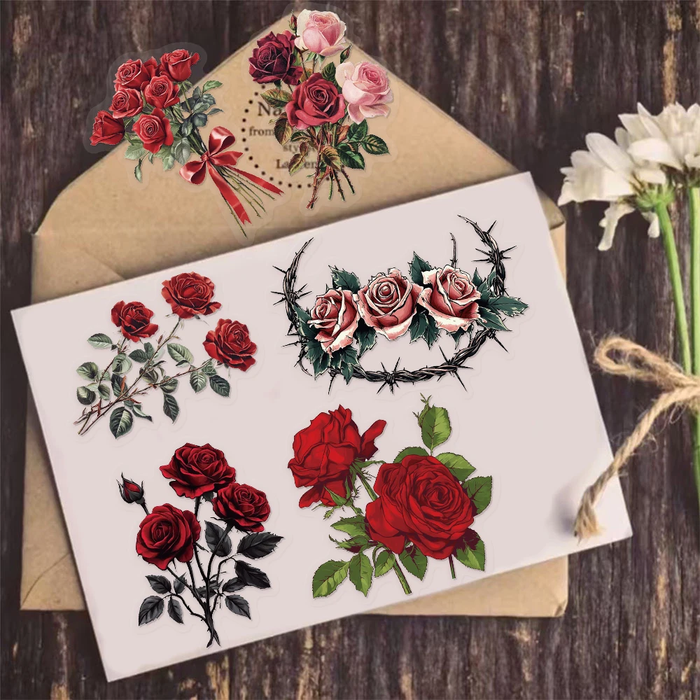 50PCS Retro Red Rose High Beauty Graffiti Stickers DIY Handbooks, Phone Cases, Notebook PET Waterproof Stickers
