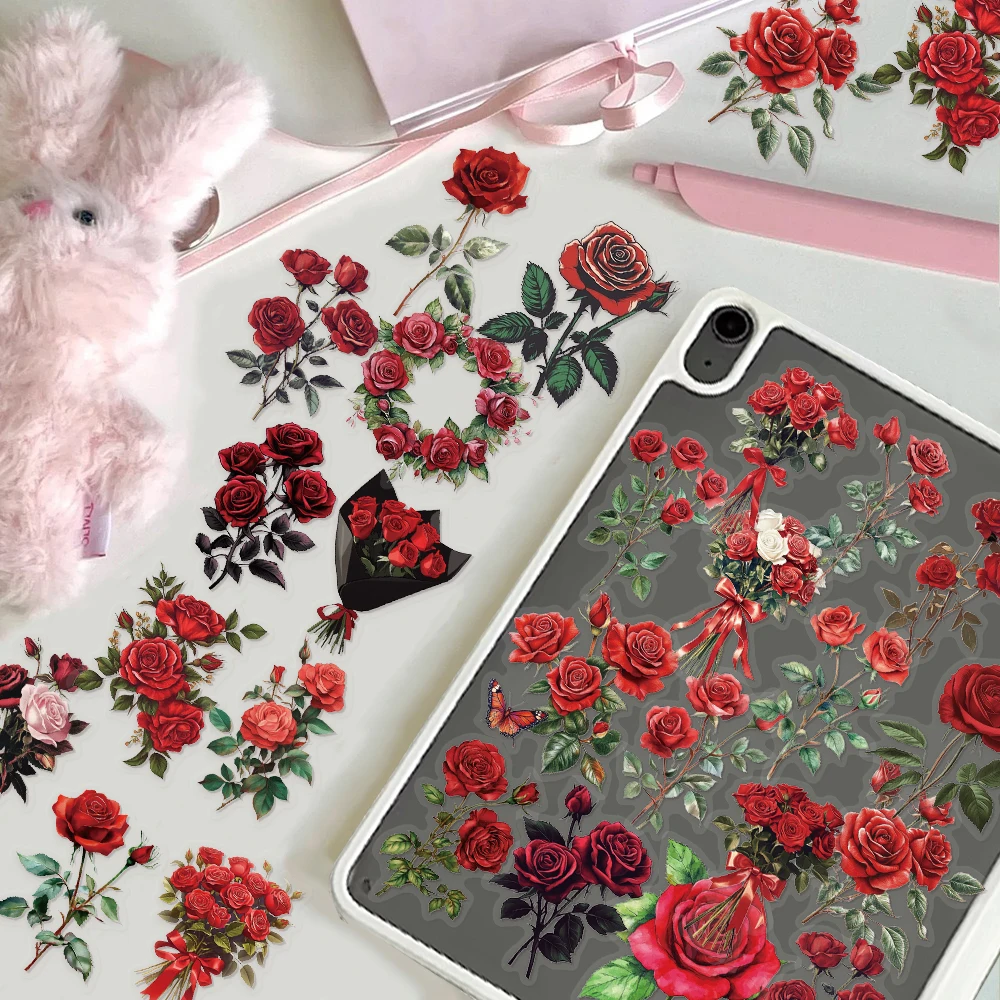50PCS Retro Red Rose High Beauty Graffiti Stickers DIY Handbooks, Phone Cases, Notebook PET Waterproof Stickers