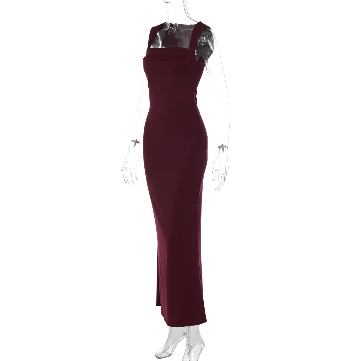 Hugcitar Women Elegant Solid Square Collar Straps Sexy Bodycon Maxi Prom Dress Summer Women Y2K Clothes Evening Party Birthday