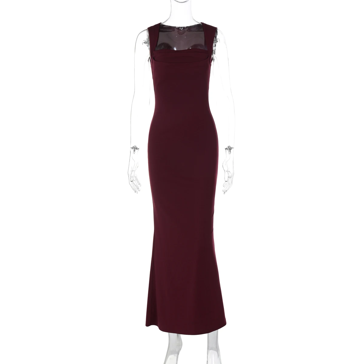 Hugcitar Women Elegant Solid Square Collar Straps Sexy Bodycon Maxi Prom Dress Summer Women Y2K Clothes Evening Party Birthday