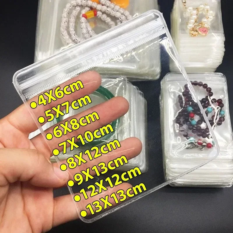 10-100pcs PVC Jewelry Package Bags Thicken Self Sealing Pouches Anti-Oxidation Earring Necklace Clear Organizer Bag Reusable