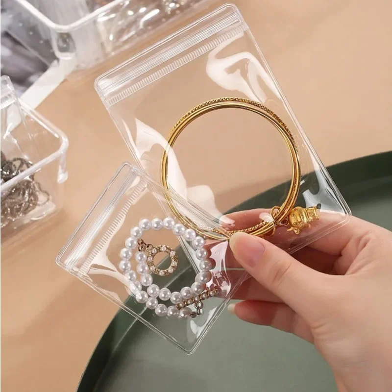 10-100pcs PVC Jewelry Package Bags Thicken Self Sealing Pouches Anti-Oxidation Earring Necklace Clear Organizer Bag Reusable