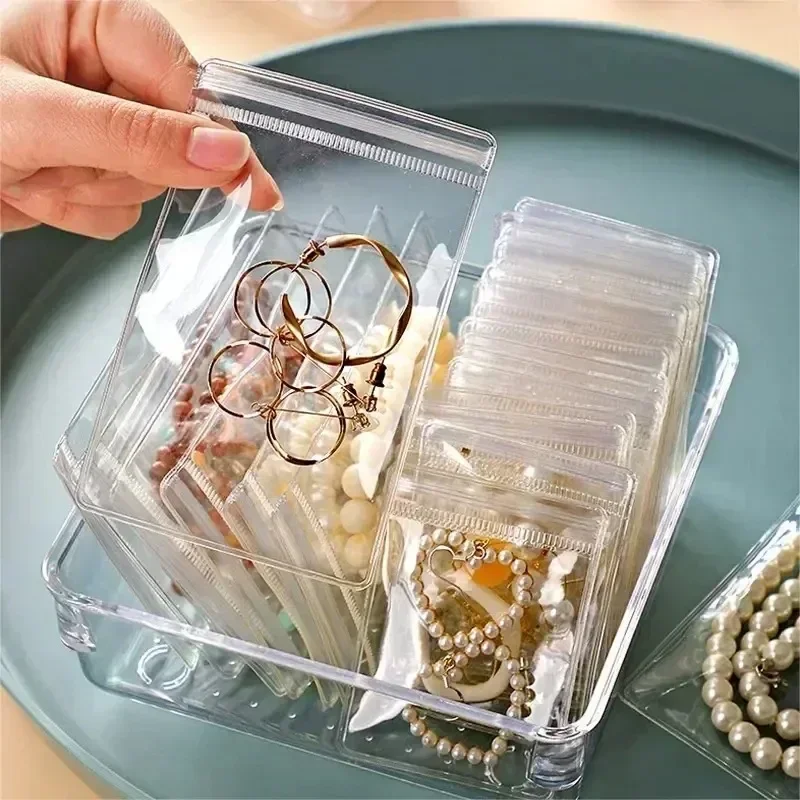 10-100pcs PVC Jewelry Package Bags Thicken Self Sealing Pouches Anti-Oxidation Earring Necklace Clear Organizer Bag Reusable