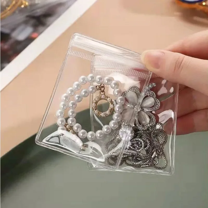 10-100pcs PVC Jewelry Package Bags Thicken Self Sealing Pouches Anti-Oxidation Earring Necklace Clear Organizer Bag Reusable