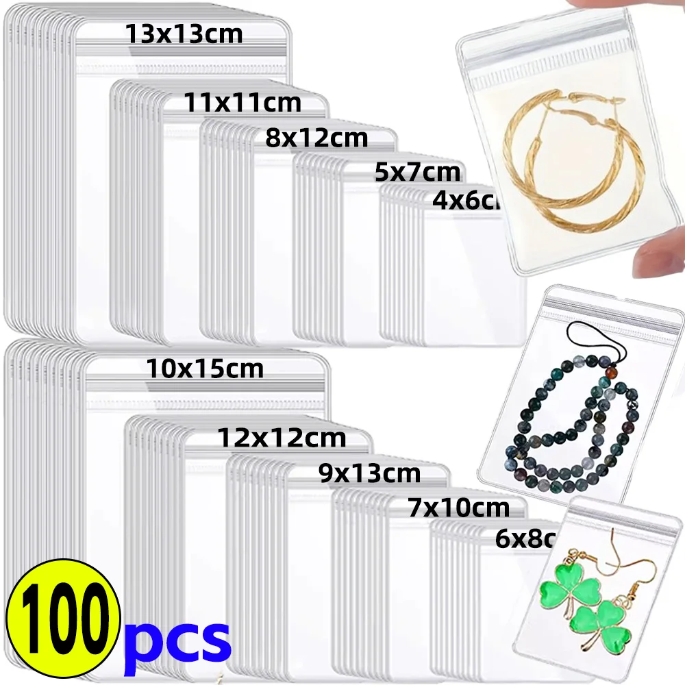 10-100pcs PVC Jewelry Package Bags Thicken Self Sealing Pouches Anti-Oxidation Earring Necklace Clear Organizer Bag Reusable