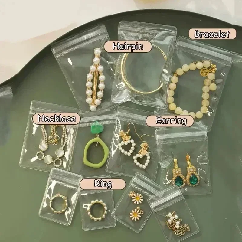 10-100pcs PVC Jewelry Package Bags Thicken Self Sealing Pouches Anti-Oxidation Earring Necklace Clear Organizer Bag Reusable