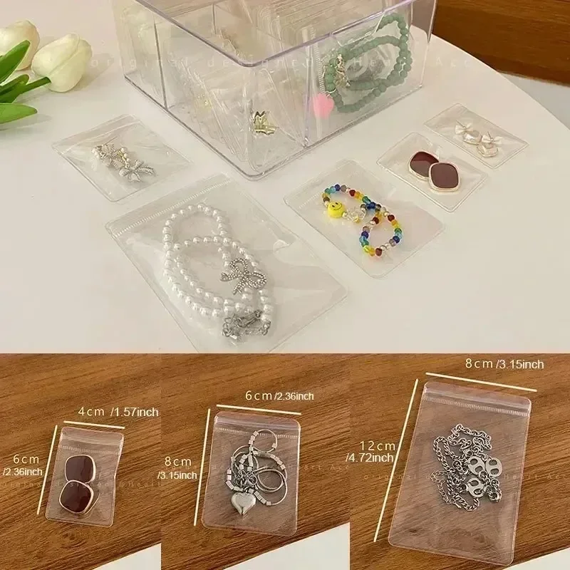 10-100pcs PVC Jewelry Package Bags Thicken Self Sealing Pouches Anti-Oxidation Earring Necklace Clear Organizer Bag Reusable