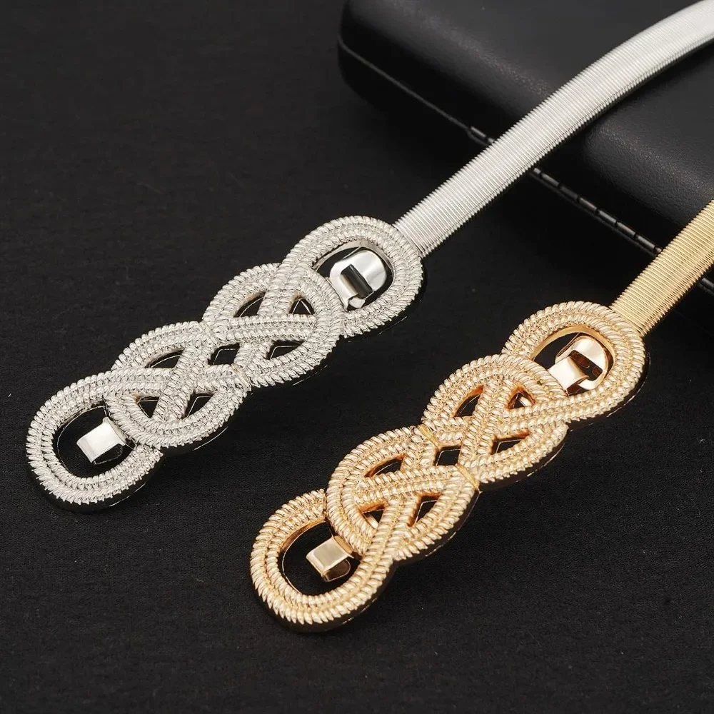 Glamorstar 2 Pieces Metal Stretch Elastic Waist Belt Skinny Thin Belt for Women Dress