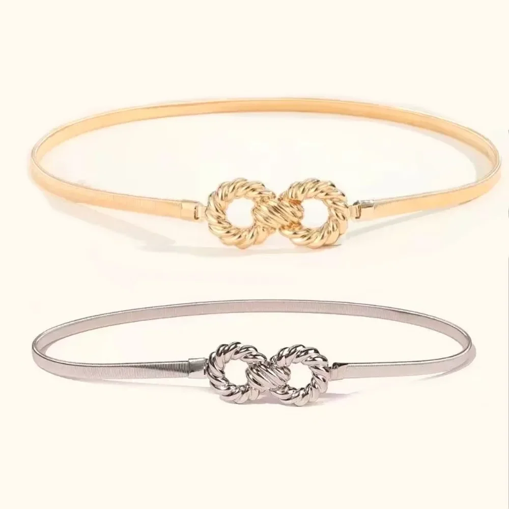 Glamorstar 2 Pieces Metal Stretch Elastic Waist Belt Skinny Thin Belt for Women Dress