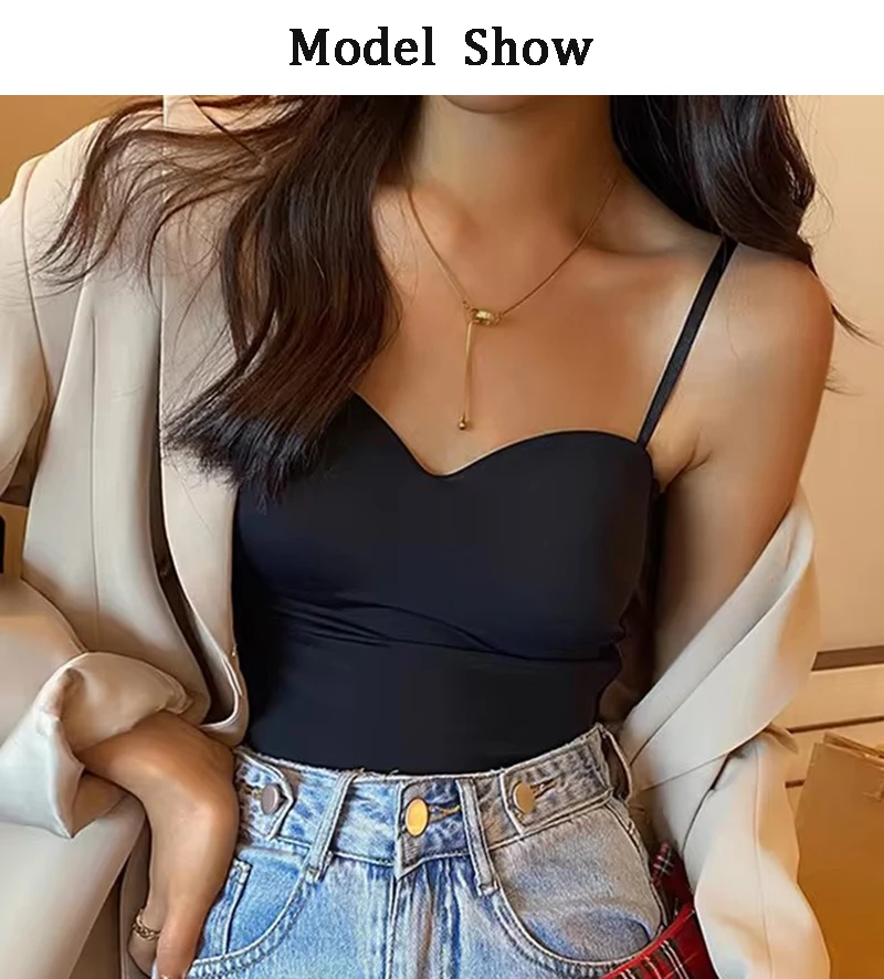 2026 Solid Color Women's White Top Sleeveless Thin Straps Camisole Summer Tank Top with Cups Summer Ice Silk Comfortable Sling
