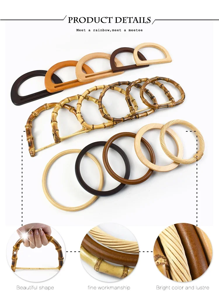 1/2/4Pcs D Shape Ring Bamboo Handle Wood Bags Handles for Handbag Woven Bag Belt Straps Replace DIY Accessories
