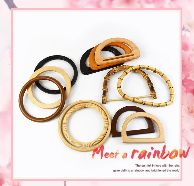 1/2/4Pcs D Shape Ring Bamboo Handle Wood Bags Handles for Handbag Woven Bag Belt Straps Replace DIY Accessories